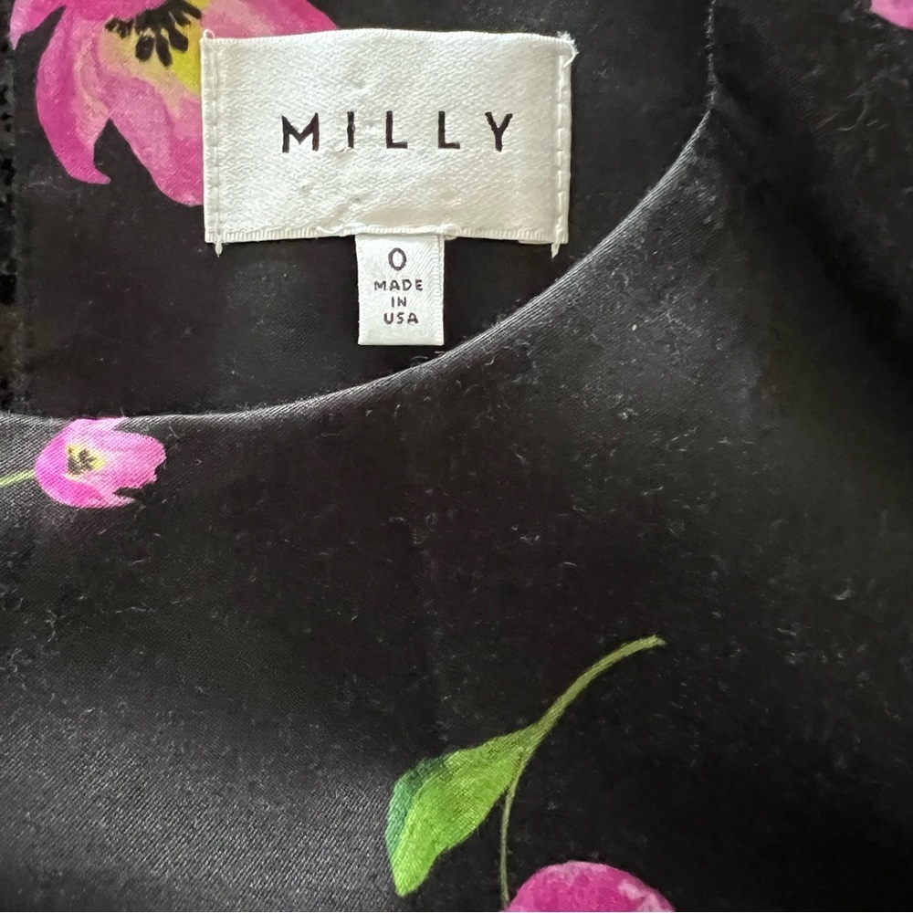 MILLY Kendra Sheath Dress Floral Print Black Pink Floral. - Picture 5 of 5